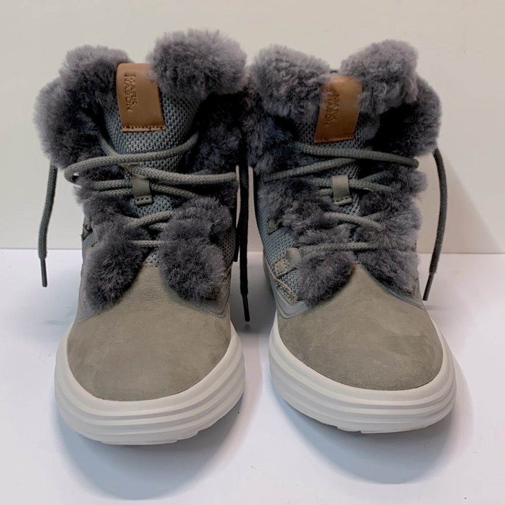 Grey Leather Shearling Boots